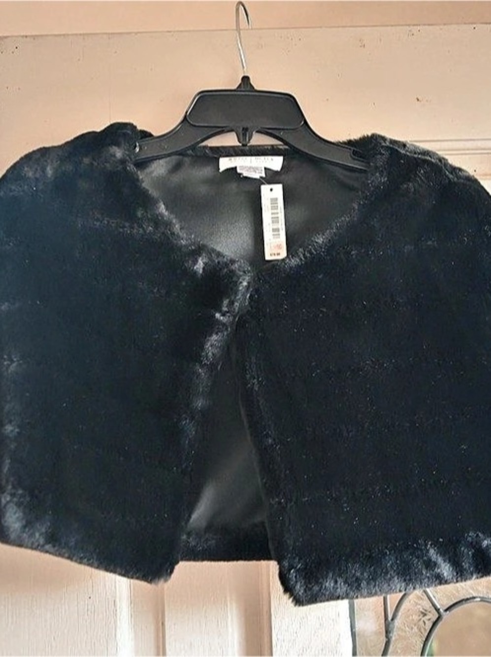White House Black Market Faux-Fur Bolero Black Cape NWT